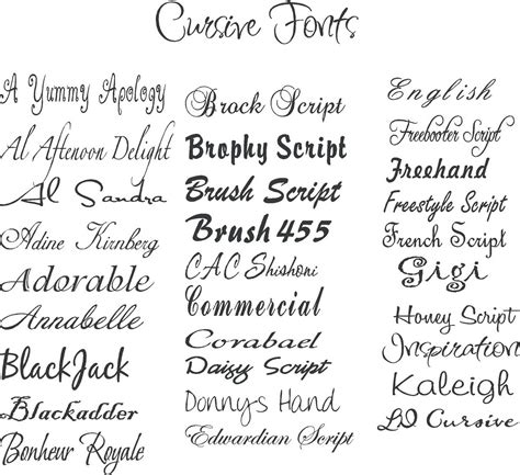 cursive fonts for word